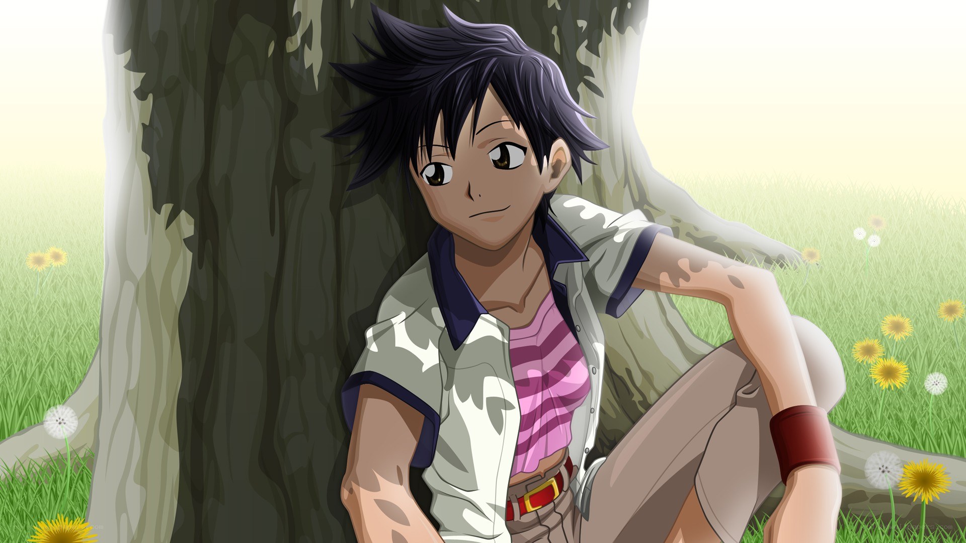 anime character by tree