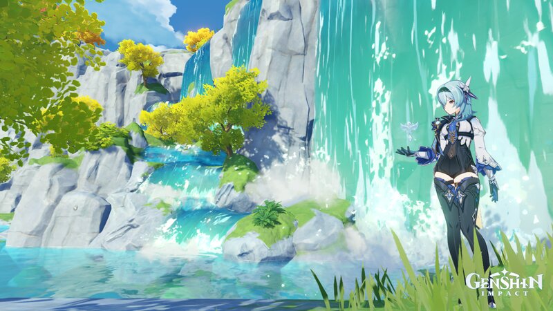 Anime Character by Waterfall — Blue