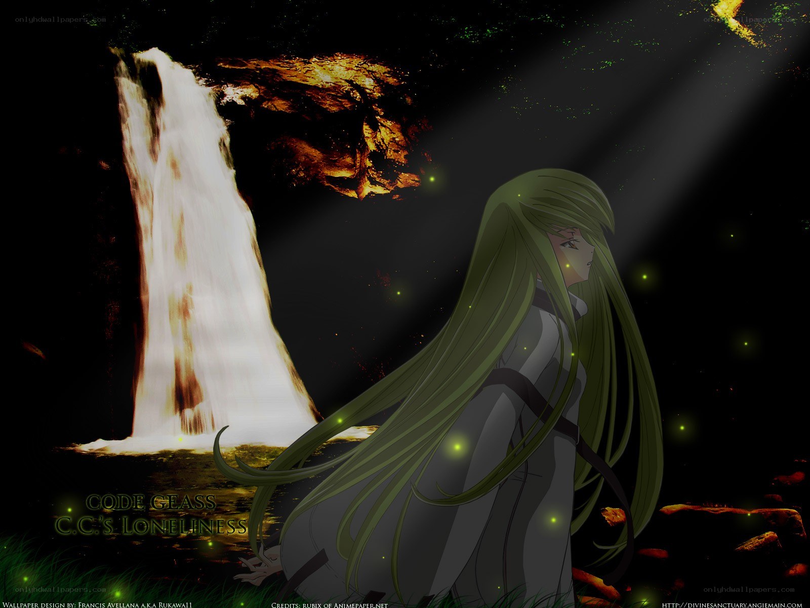 Anime character by waterfall