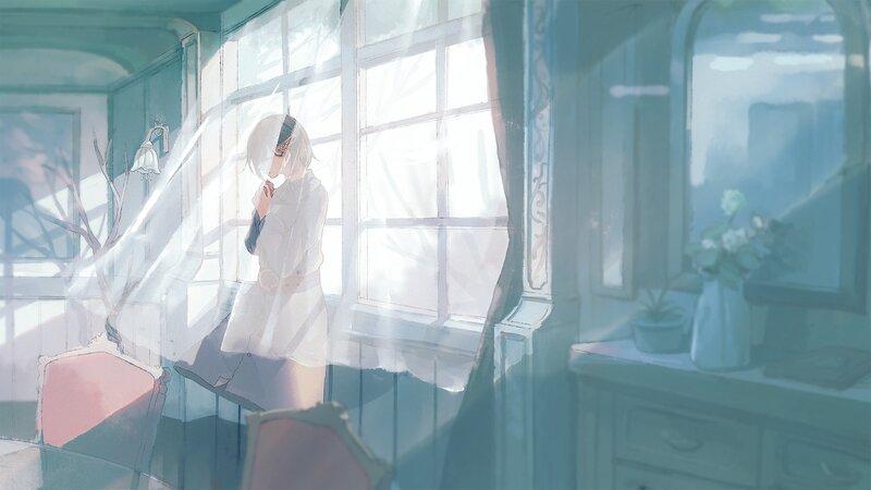 Anime Character by Window — Blue