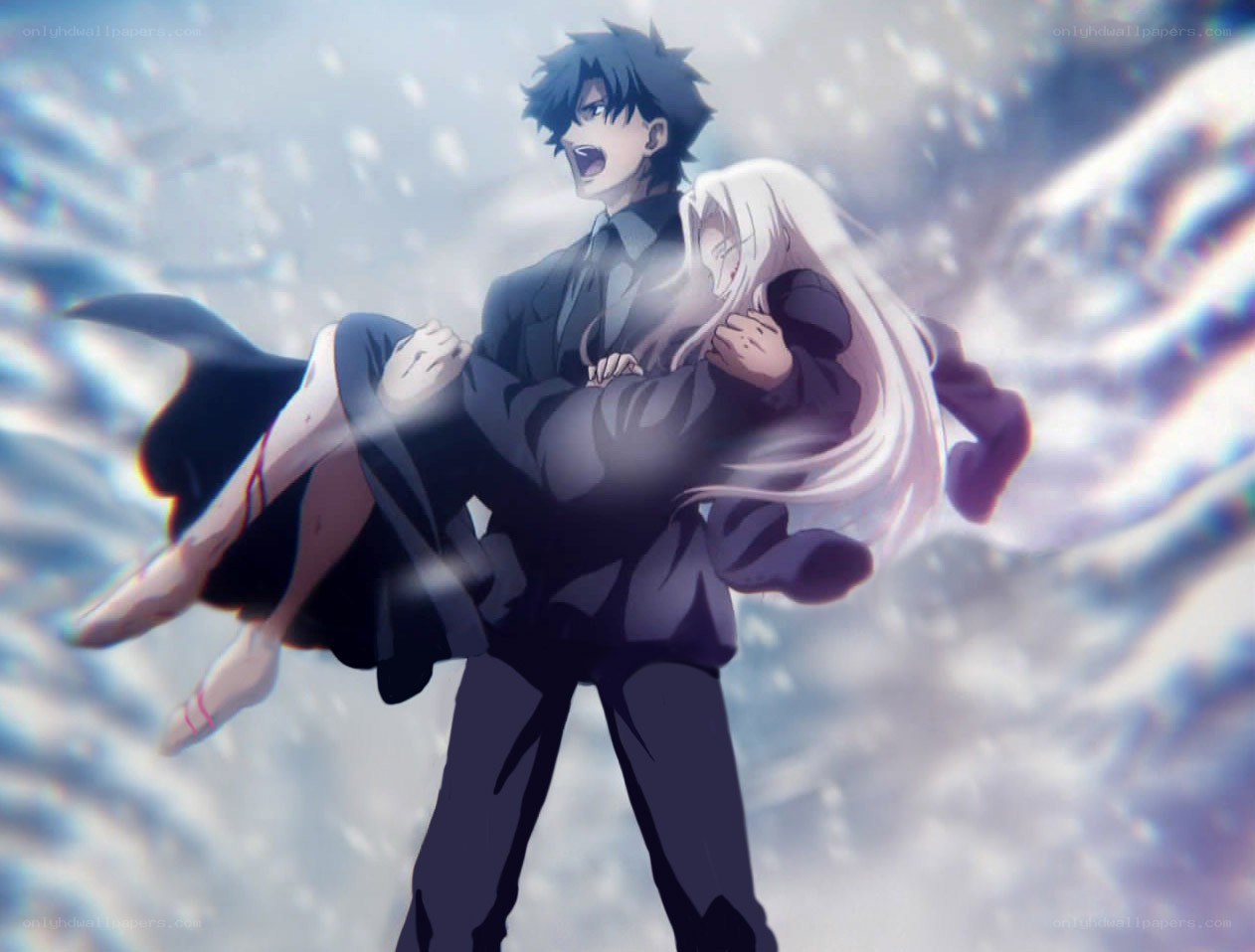 anime character carrying another