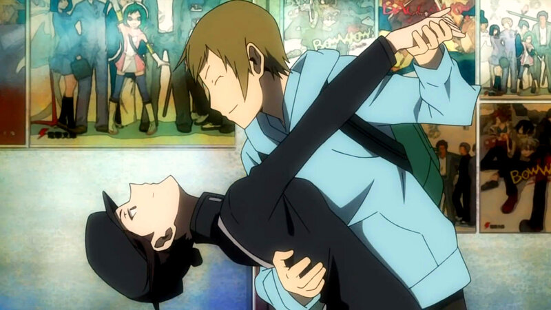 Anime Character Carrying Another — Blue