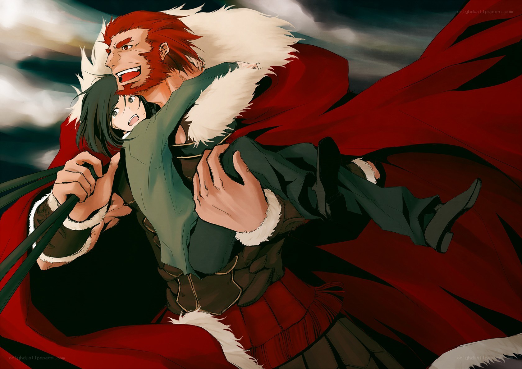 Anime character carrying another