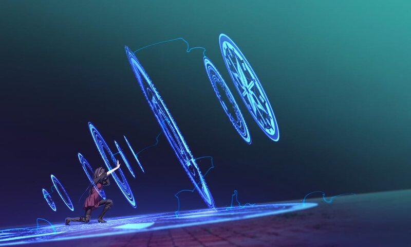 Anime Character Casting Spell — Blue, Dramatic, Night