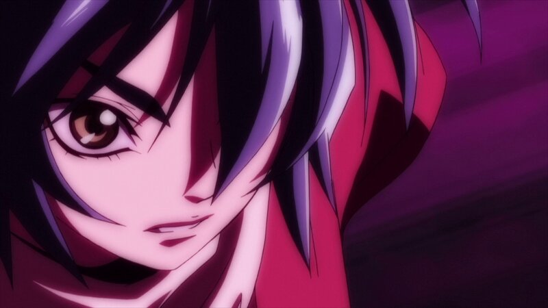 Anime Character Close-up — Purple, Dramatic, Eye, Hair, Red Clothing