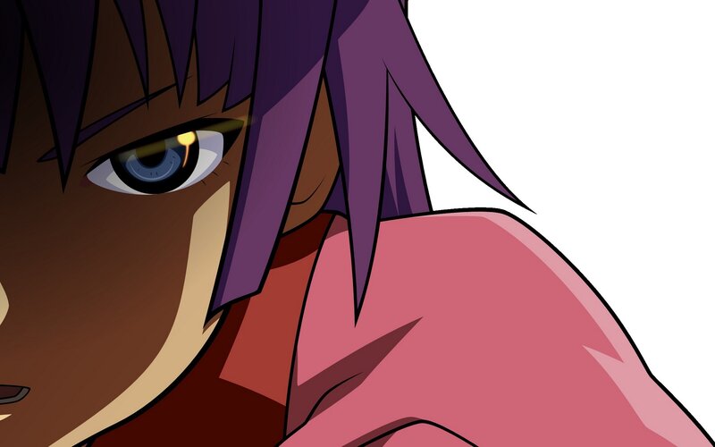 Anime Character Close-up — Purple, Intense