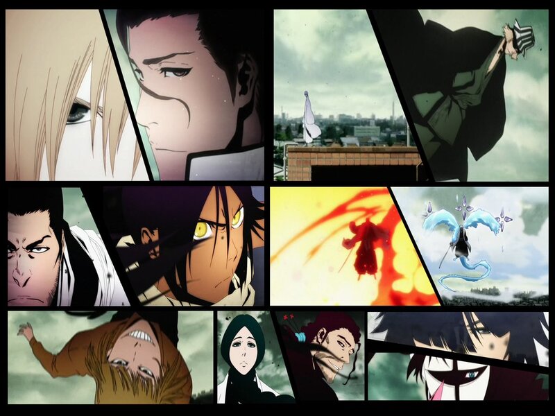 Anime Character Collage — Black, Dramatic, Characters, Action Scenes