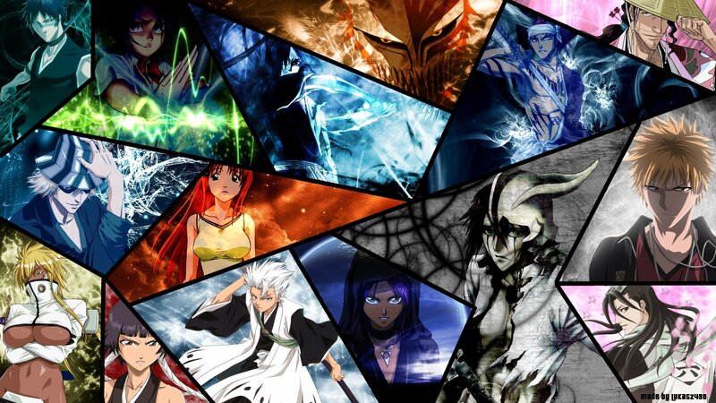 Anime Character Collage — Black, Dramatic, Characters, Swords