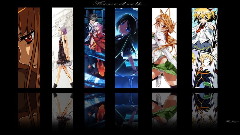 Anime Character Collage — Black, Dramatic, Night, Manga