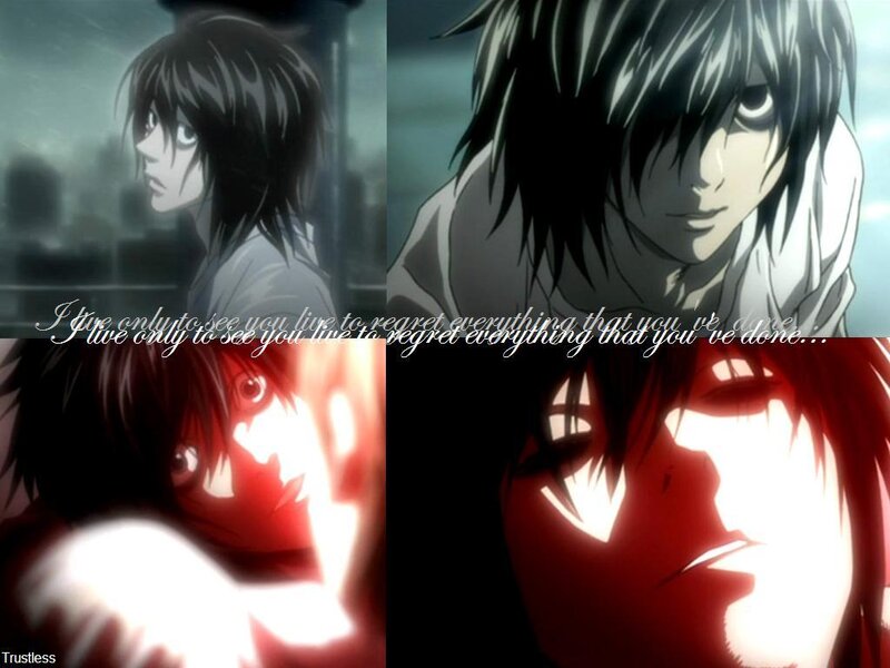 Anime Character Collage — Black, Dramatic, Night, Text