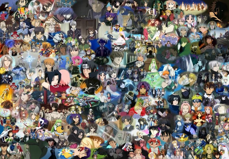 Anime Character Collage — Blue, Chaotic, Characters