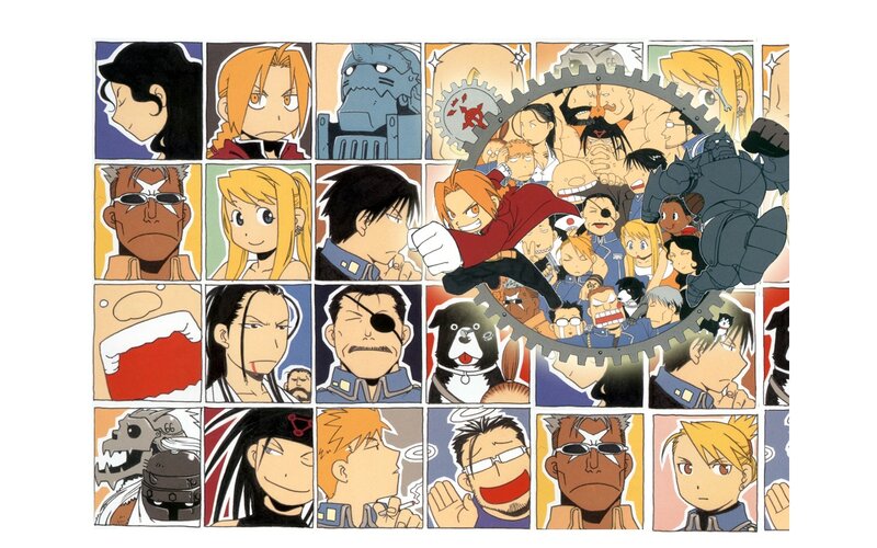 Anime Character Collage — Blue, Dramatic, Manga, Characters, Gears
