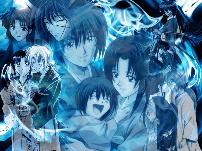 Anime Character Collage — Blue, Dramatic, Manga, Sword