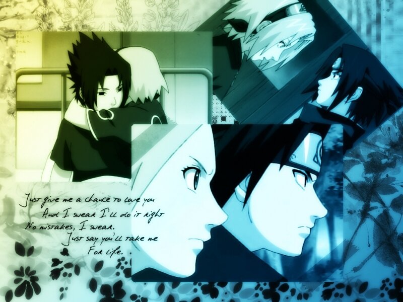 Anime Character Collage — Blue, Dramatic, Manga, Text