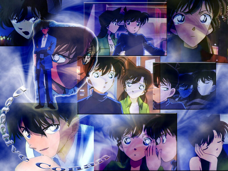 Anime Character Collage — Blue, Dramatic, Night, Text