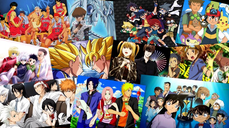Anime Character Collage — Blue, Energetic