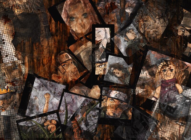 Anime Character Collage — Brown, Dramatic, Somber