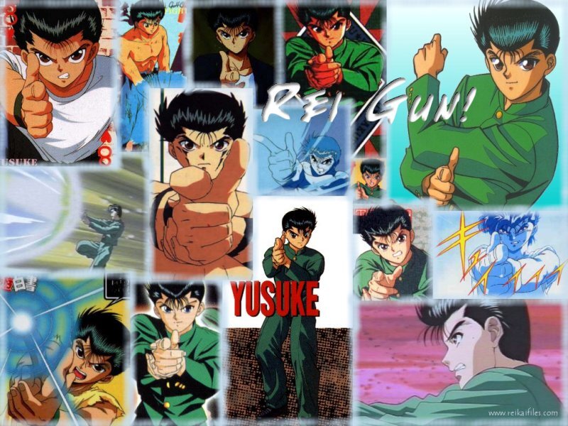 Anime Character Collage — Green, Dynamic, Action
