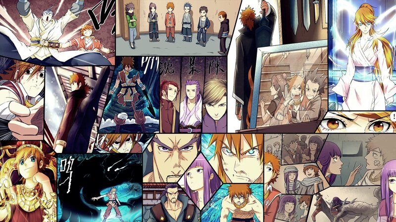 Anime Character Collage — Orange, Dramatic, Manga