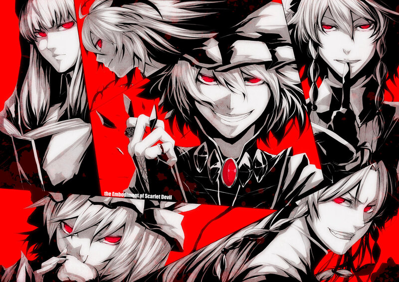 Anime Character Collage — Red, Dramatic, Manga, Red Eyes