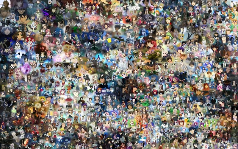 Anime Character Collage — White, Busy, Characters