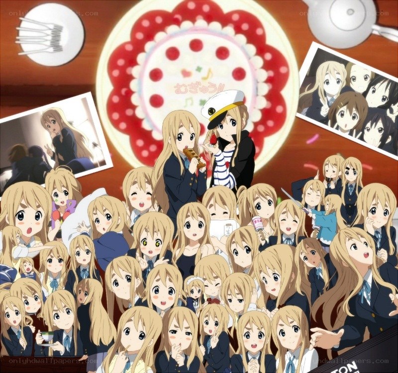 Anime character collage with cake