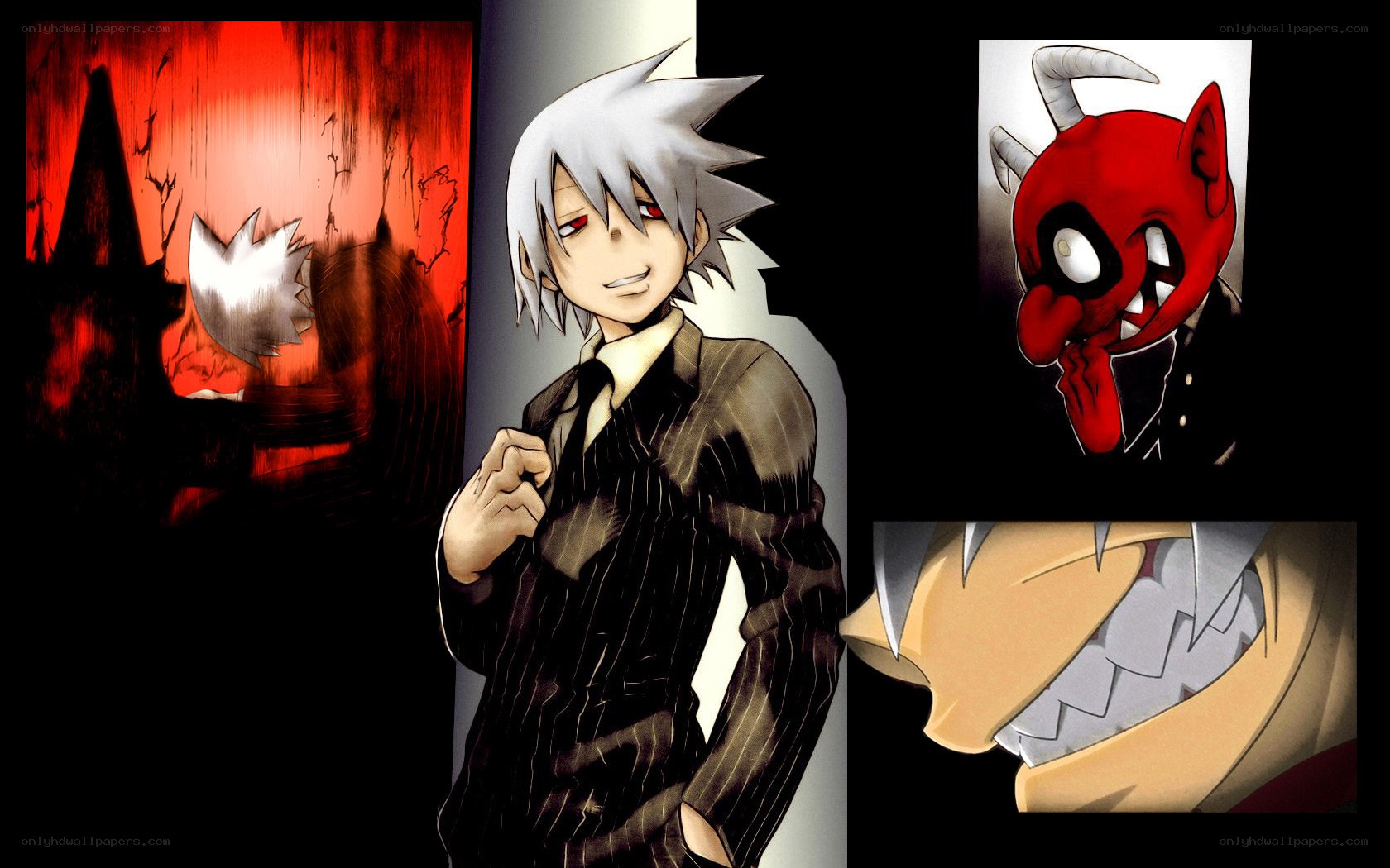 Anime character collage with demonic figures