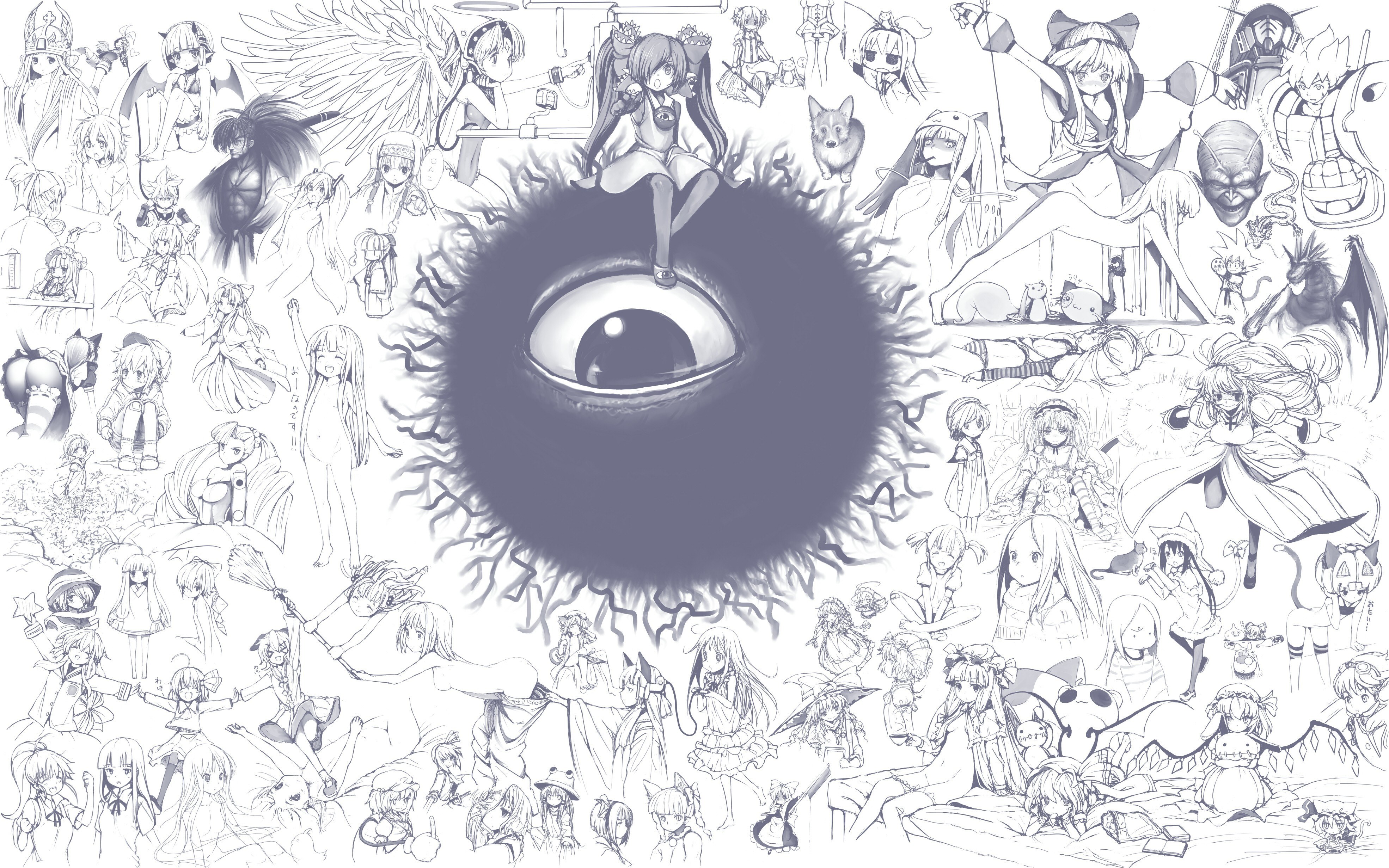 anime character collage with eye
