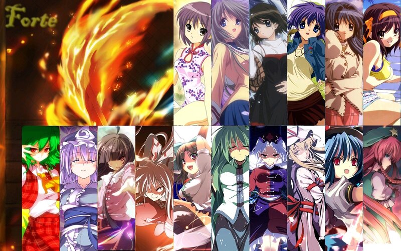 anime character collage with fire
