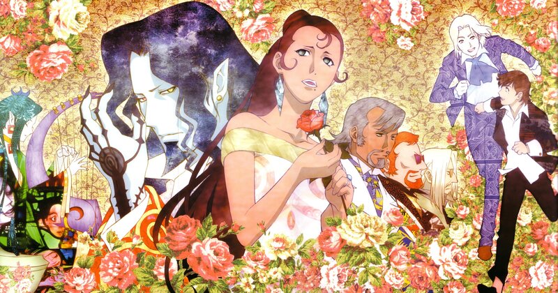 Anime character collage with flowers