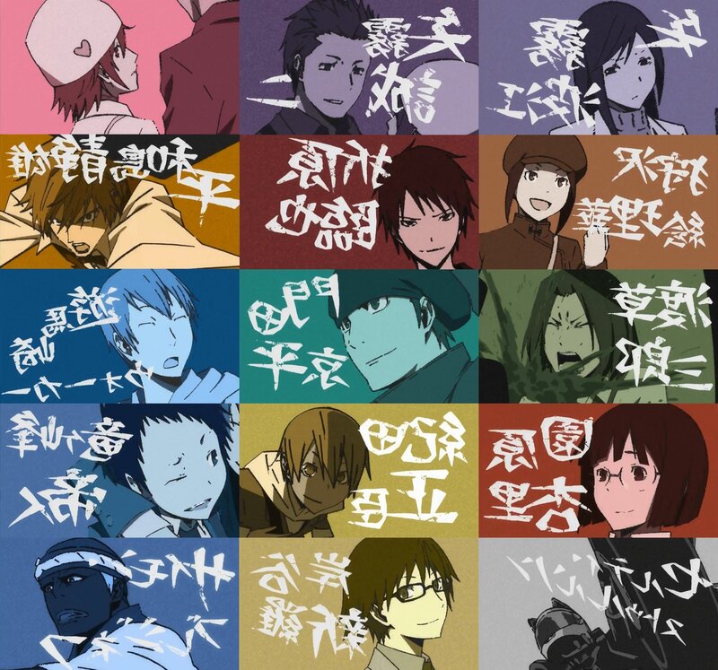Anime character collage with Japanese text