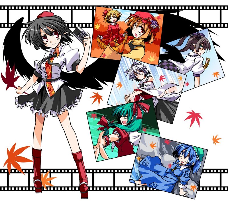 Anime character collage with photos