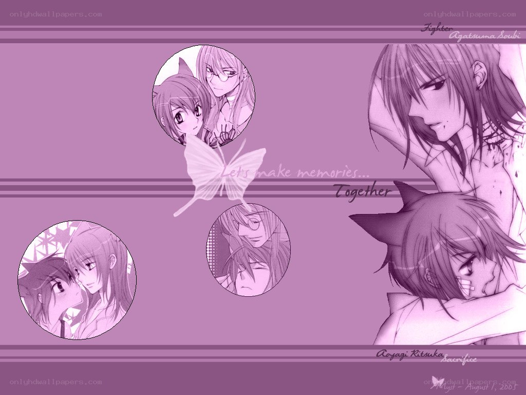 Anime character collage with purple theme