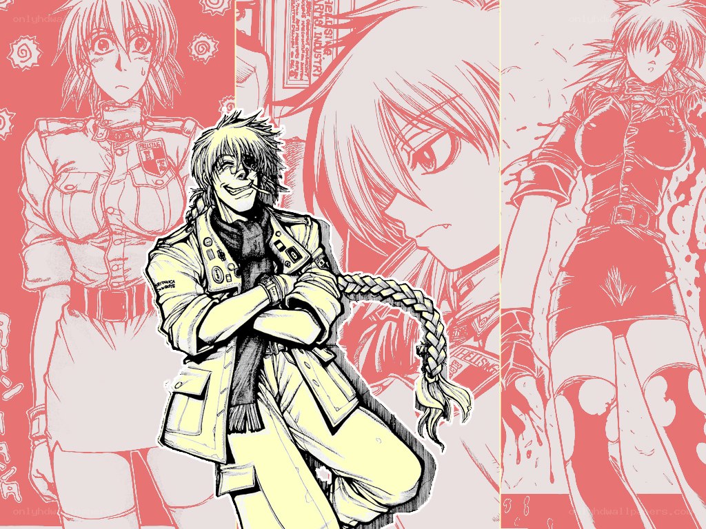Anime character collage with red background