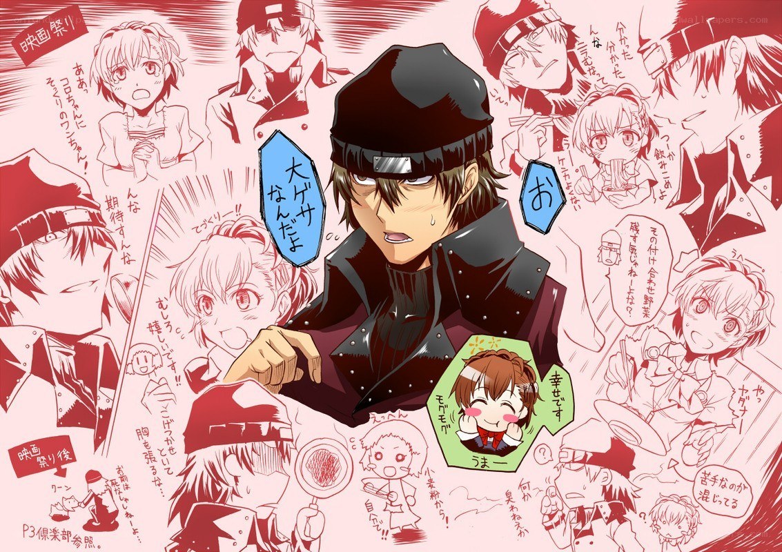 Anime character collage with text