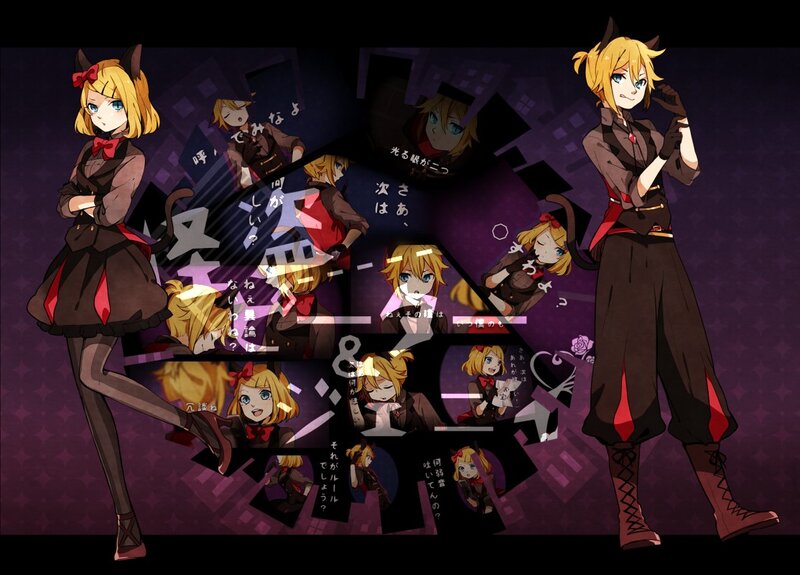Anime character collage with text