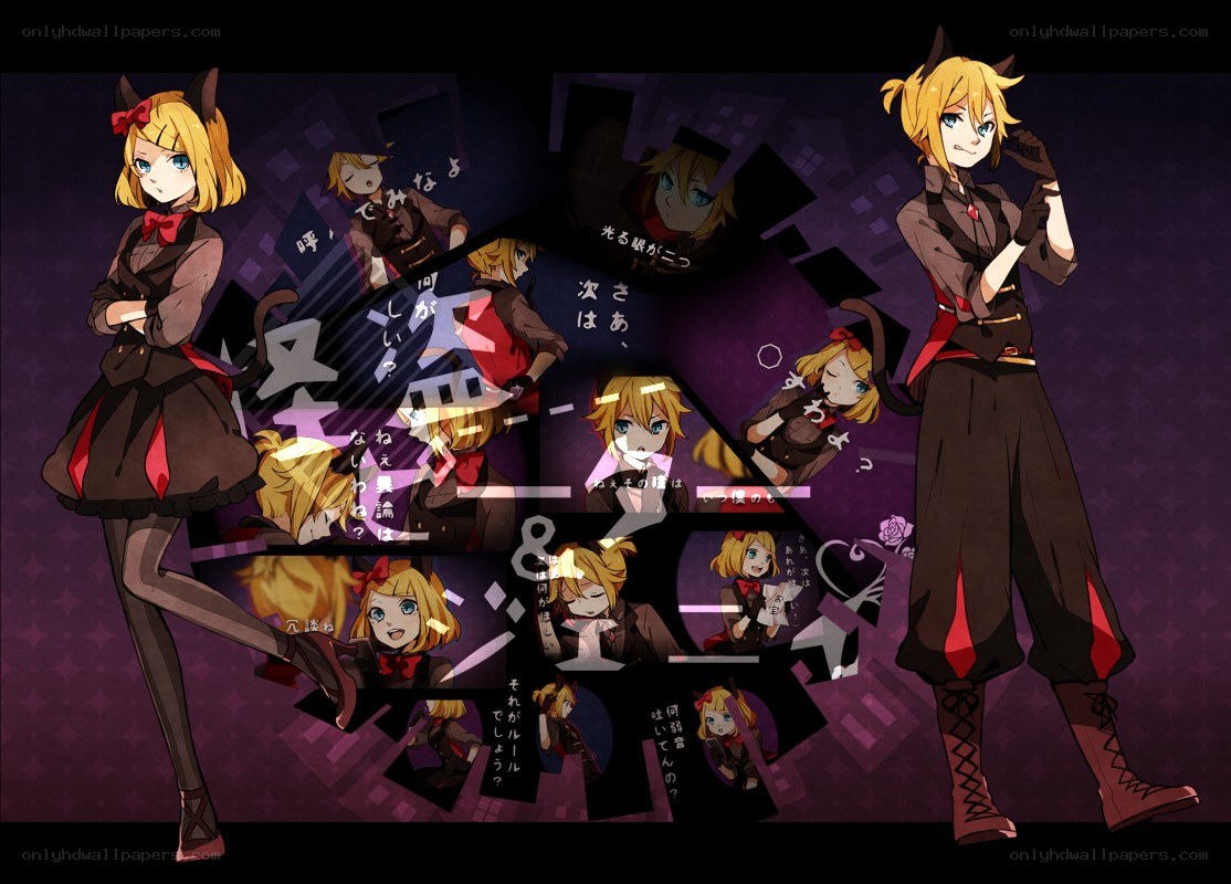 Anime character collage with text