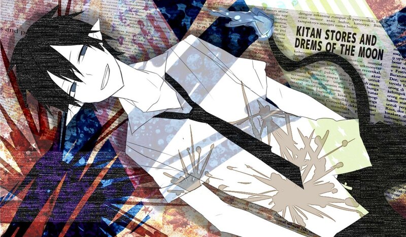 Anime character collage with text