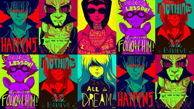 Anime Character Collage — Yellow, Dramatic, Intense