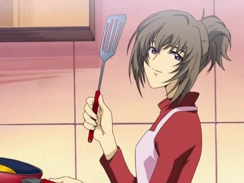 anime character cooking with spatula