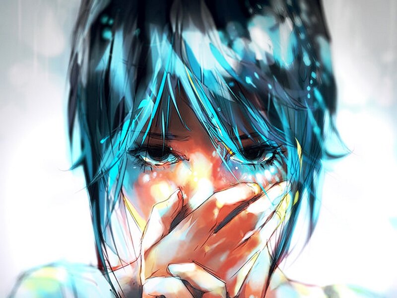 Anime Character Covering Mouth — Blue