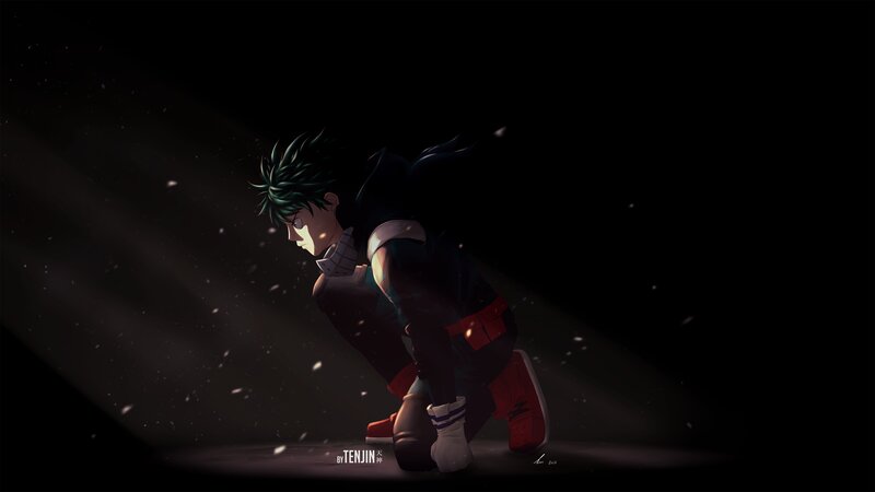 Anime Character Crouching — Black, Dramatic, Night, Digital Art