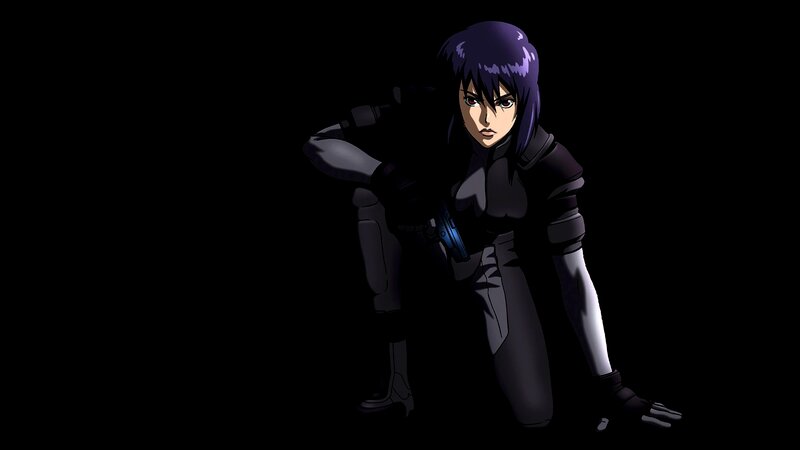 Anime Character Crouching — Black, Dramatic, Night