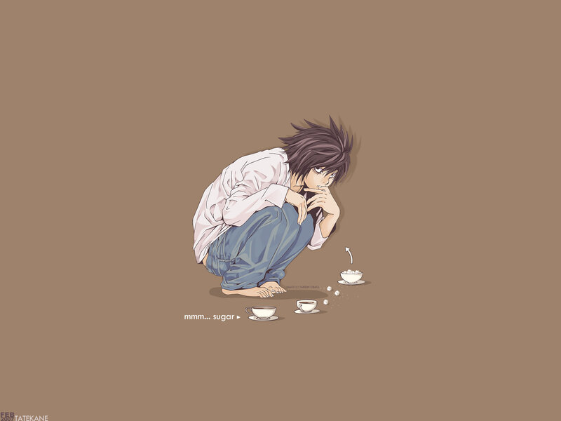 Anime Character Crouching — Brown, Contemplative, Manga, Tea Cups