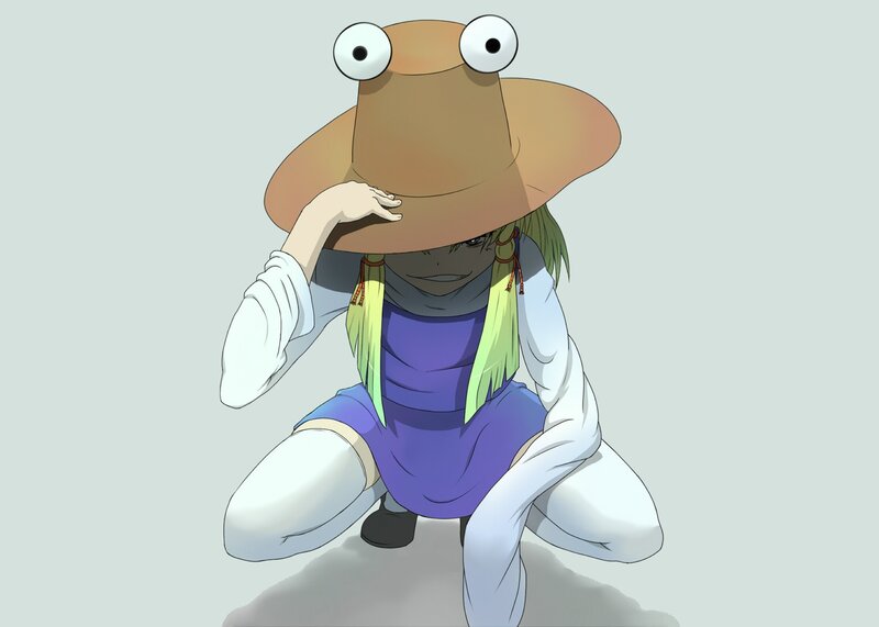 Anime Character Crouching — White, Neutral, Hat