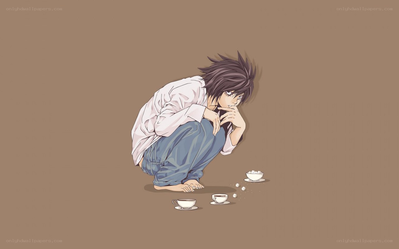anime character crouching with cups