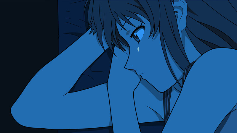 anime character crying at night