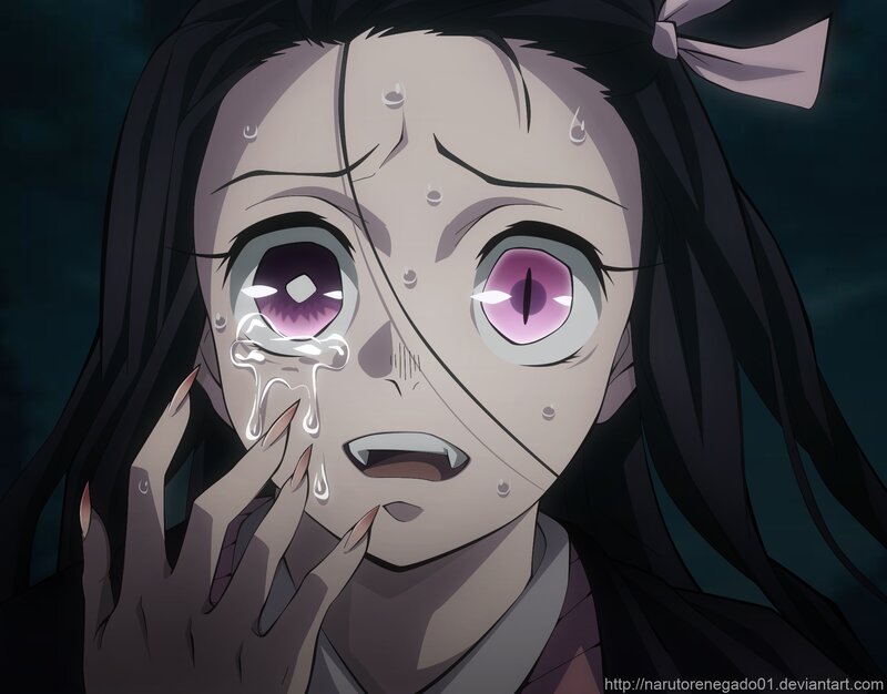 Anime Character Crying — Black, Dramatic, Night, Tears
