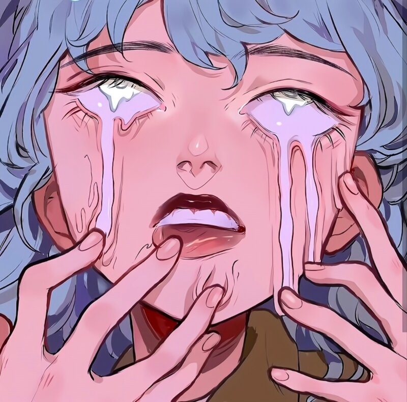 Anime Character Crying — Blue, Dramatic, Manga, Tears, Hands