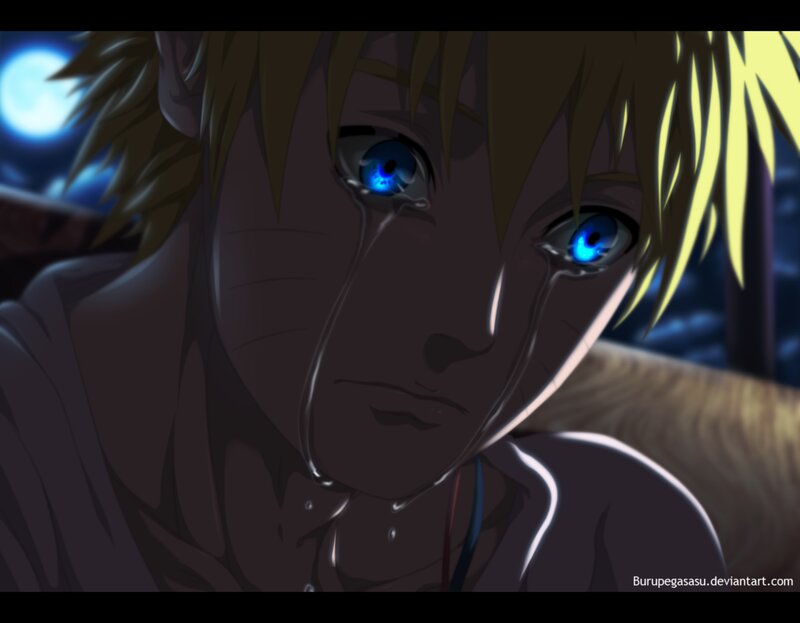 Anime Character Crying — Blue, Dramatic, Night